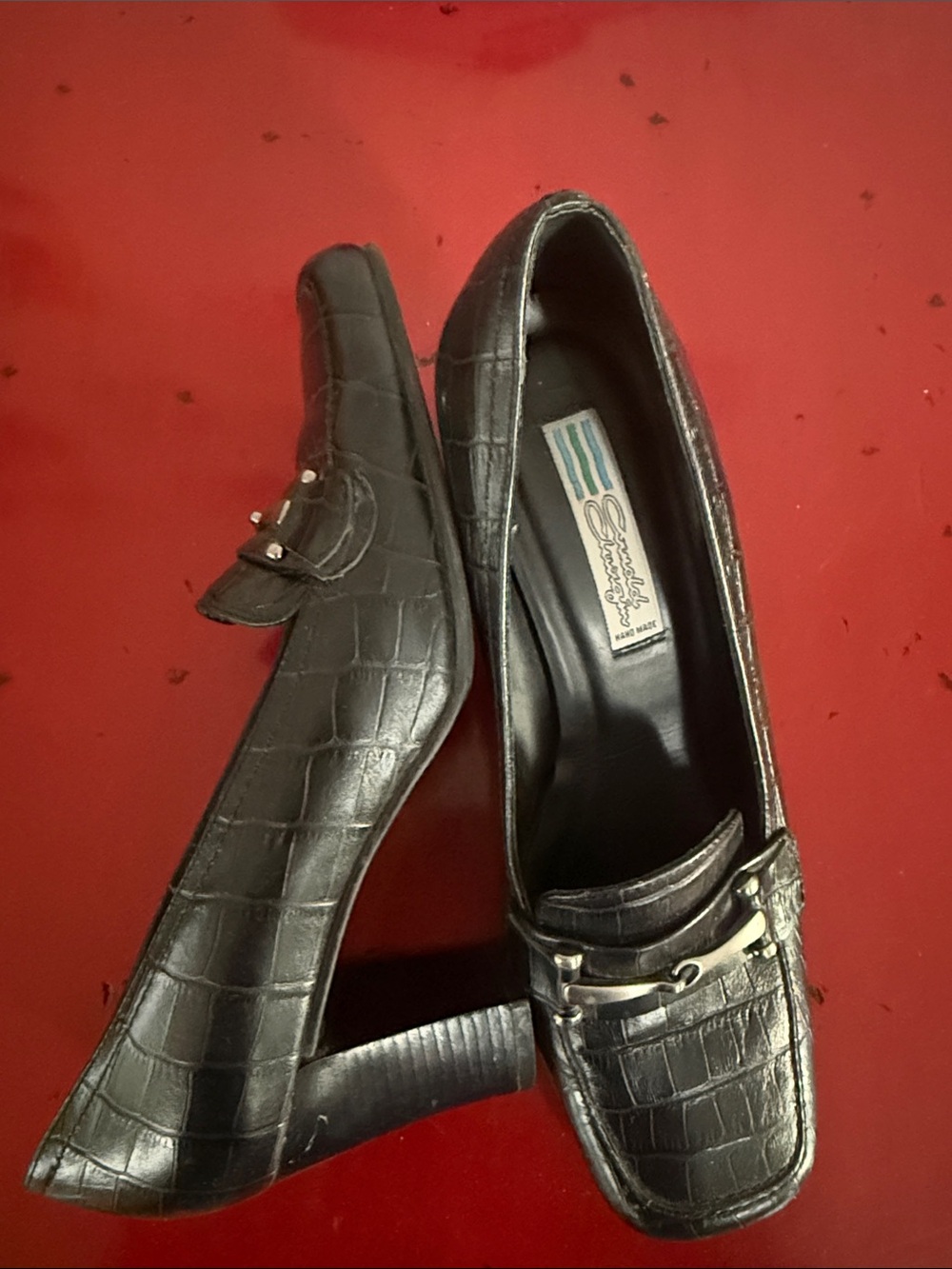Arnold Churgin Black Croc-Embossed Loafers with Bit Detail